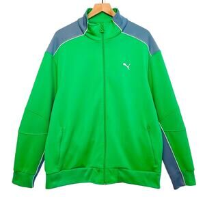 Puma Retro Full Zip Lime Green Gray Active Sportswear Performance Track Jacket